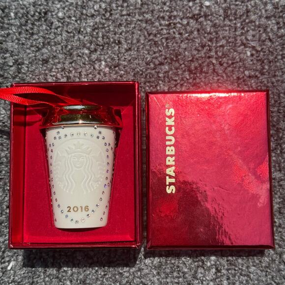 Starbucks Ornament 2016 white/ gold Cup with Swarovski Gems - Picture 1 of 7